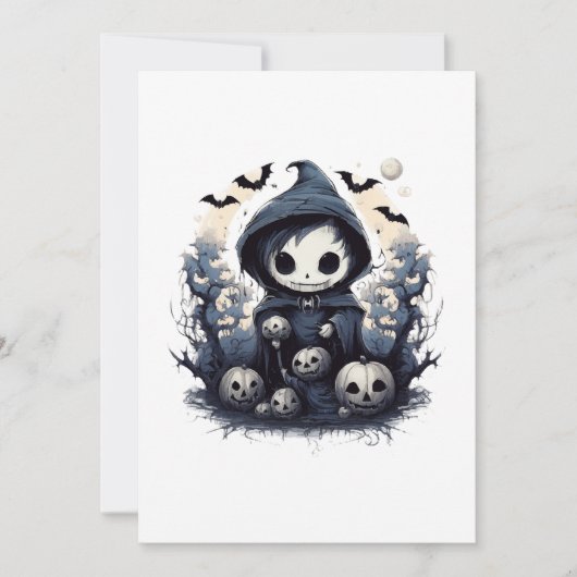 Hooded Chibi Reaper Halloween - Whimsical Dark Fan Kaart (Voorkant)