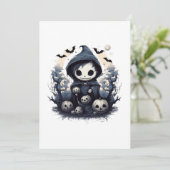 Hooded Chibi Reaper Halloween - Whimsical Dark Fan Kaart (Staand voorkant)