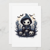 Hooded Chibi Reaper Halloween - Whimsical Dark Fan Kaart (Voorkant / Achterkant)