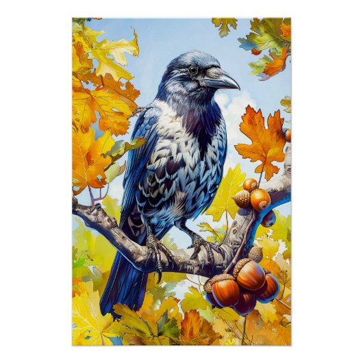 Hooded Crow Perched in Oak Tree Impressionist Sty Perfect Poster (Voorkant)