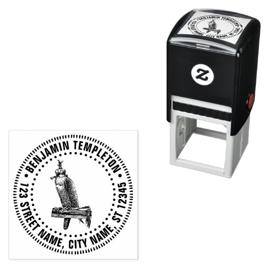 Hooded Falcon Bird of Prey Naam Retouradres Zelfinktende Stempel (In situ)