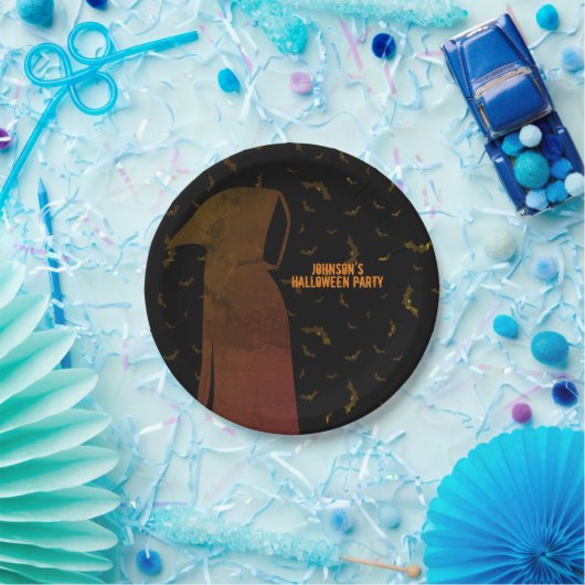 Hooded Grim Reaper Halloween Flying Bats Papieren Bordje (Feest)