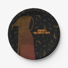 Hooded Grim Reaper Halloween Flying Bats Papieren Bordje