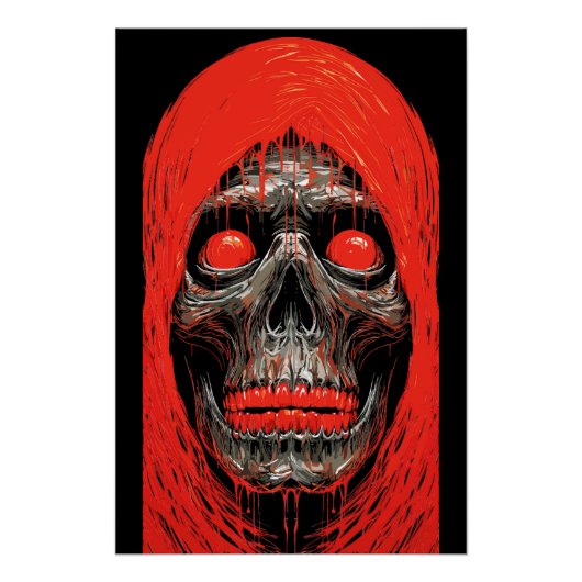 Hooded Skull in Fiery Red Design Perfect Poster (Voorkant)