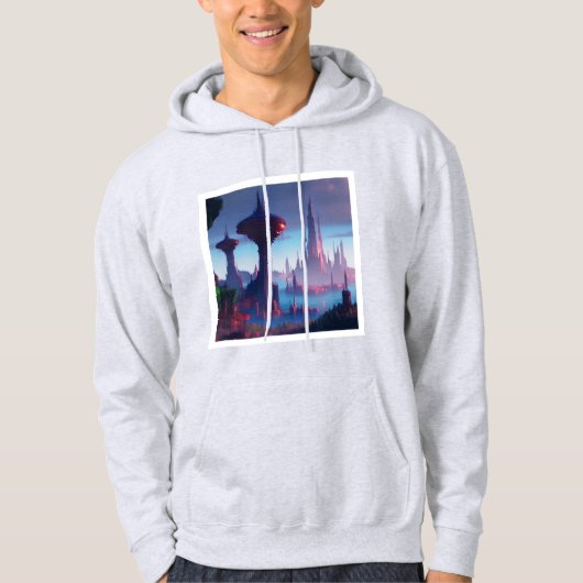 Hooded sweatshirt van wit futuristisch stadsontwer (Voorkant)