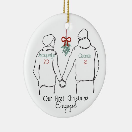 Hoodie koppel eerste kerst verloofd keramisch ornament (Rechts)