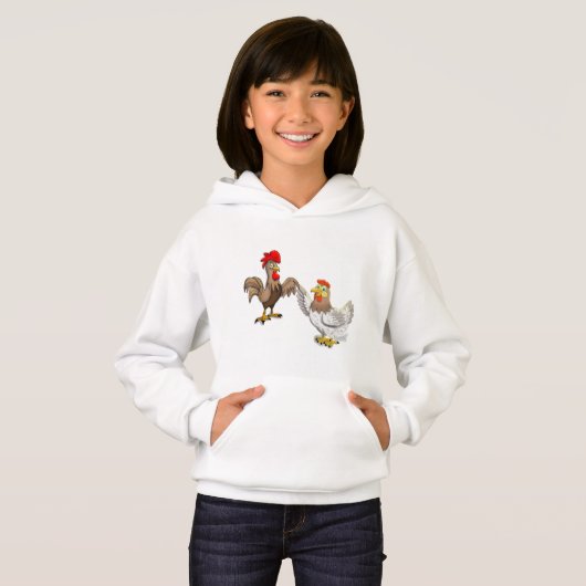 Hoodie met een kip en een rooster (Voorkant volledig)