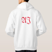 Hoodie met rode letters. (Achterkant)