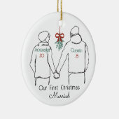 Hoodie paar eerste kerst getrouwd keramisch ornament (Rechts)