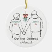 Hoodie paar eerste kerst getrouwd keramisch ornament (Voorkant)