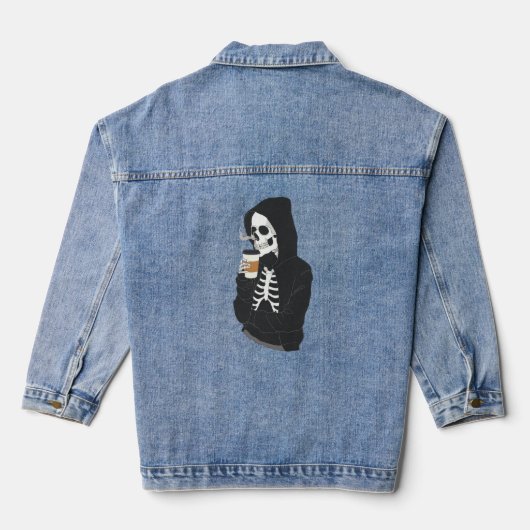 Hoodie Skeleton Drink koffie Halloween Denim Jacket (Achterkant)
