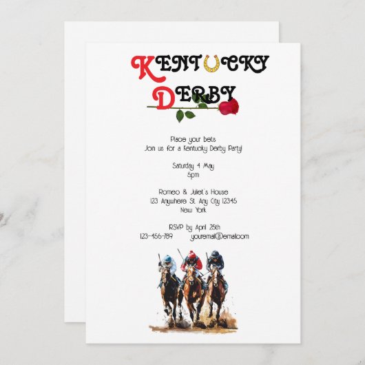 Hoof Kentucky Derby Uitnodiging (Voorkant / Achterkant)