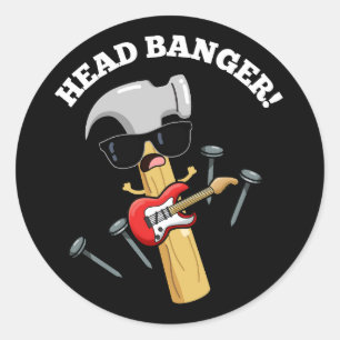 Hoofd Banger Grappige Muziek Puns Donker BG Ronde Sticker