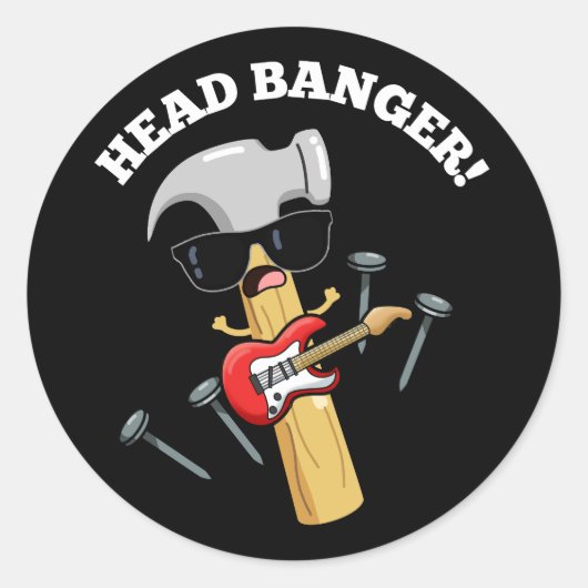 Hoofd Banger Grappige Muziek Puns Donker BG Ronde Sticker (Voorkant)