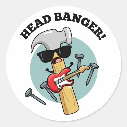 Hoofd Banger Grappige Muziek Puns Ronde Sticker (Voorkant)