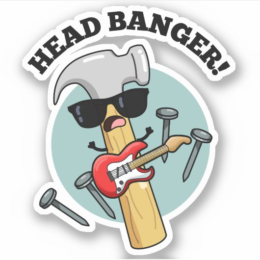 Hoofd Banger Grappige Muziek Puns Sticker (Voorkant)