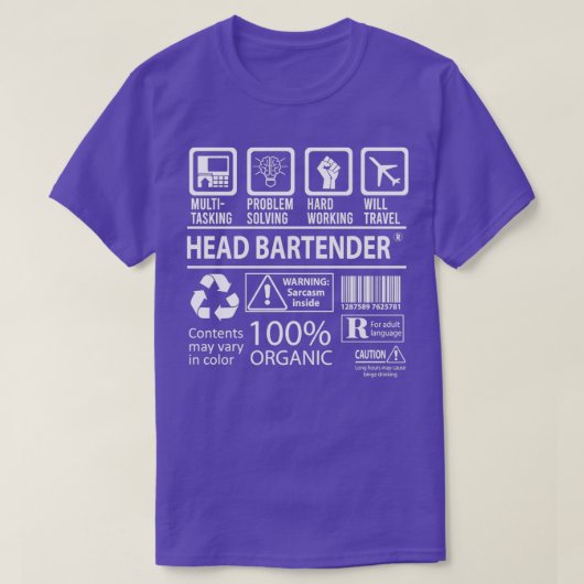 Hoofd-Bartender MultiTasking Certified Job Gift It T-shirt (Design voorkant)