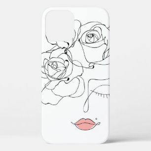 Hoofd bloemen kunst, lijnkunst vrouw met bloemen, Case-Mate iPhone case