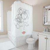Hoofd bloemen kunst, lijnkunst vrouw met bloemen,  douchegordijn (In situ)