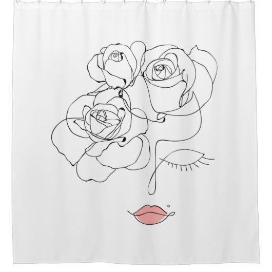Hoofd bloemen kunst, lijnkunst vrouw met bloemen,  douchegordijn (Voorkant)