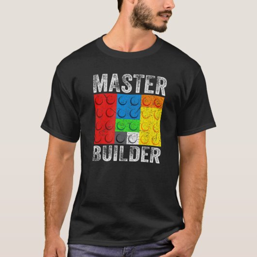 Hoofd Bouwer Bouwstenen Brick Bouwt speelgoed T-shirt (Voorkant)