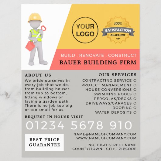 Hoofd Bouwer, de Ingebouwde Inrichting van de Bouw Flyer (Voorkant)