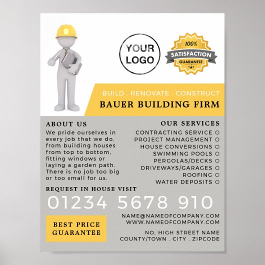 Hoofd Bouwer, de Ingebouwde Inrichting van de Bouw Poster (Voorkant)