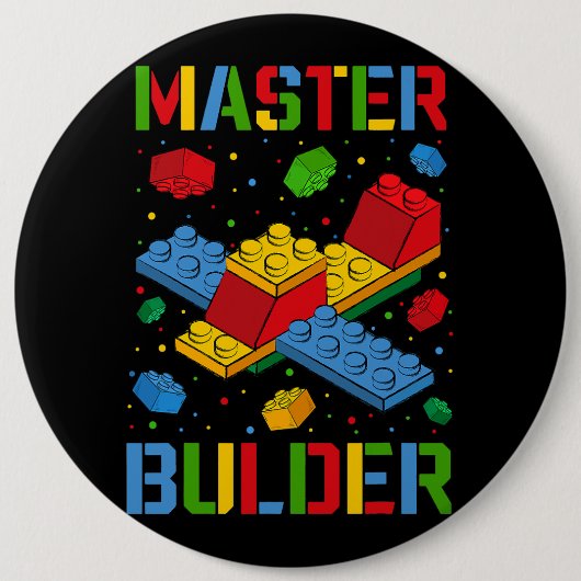 Hoofd Bouwer Kinder Bouwstenen Brick Builder Ronde Button 6,0 Cm (Voorkant)