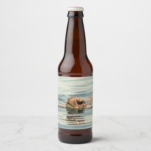Hoofd boven de waterschildpad bier etiket (Voorkant)