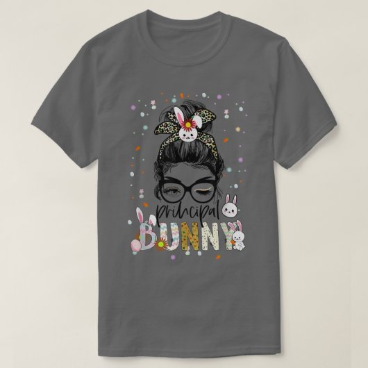 Hoofd Bunny Leopard Messy Bun School Hoofd T-shirt (Design voorkant)