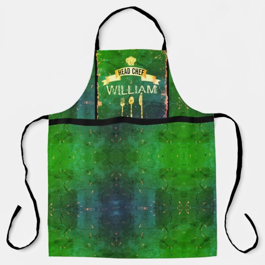 Hoofd Chef groene mannen keuken Schort (Voorkant)