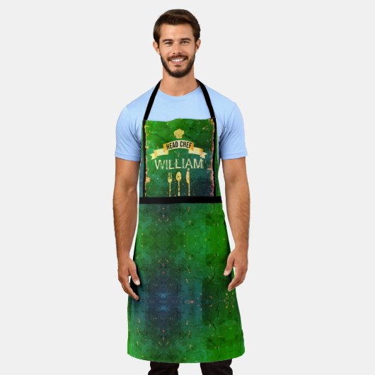 Hoofd Chef groene mannen keuken Schort (Gedragen)