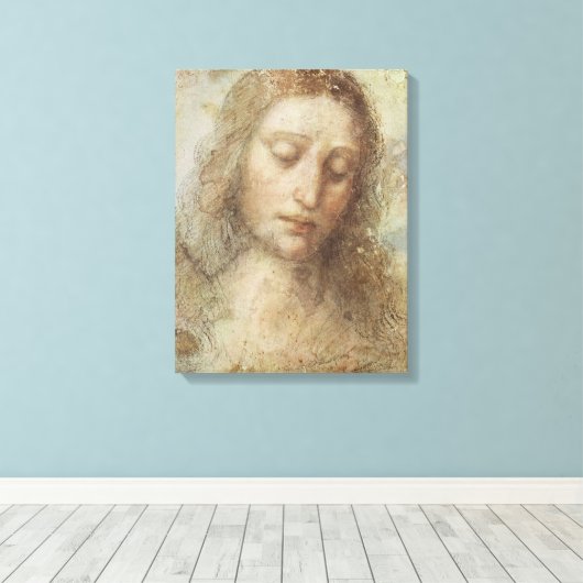 Hoofd Christus (Christendom) (Leonardo da Vinci) Canvas Afdruk (Insitu (Houten vloer))