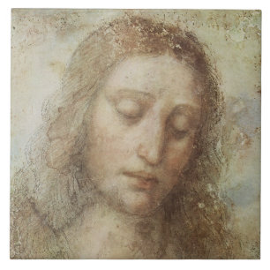 Hoofd Christus (Christendom) (Leonardo da Vinci) Tegeltje