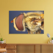 Hoofd en samengesteld oog van een zweefvlieg canvas afdruk (Insitu (Woonkamer))