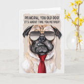 Hoofd Funny Pug Dog in een Rode Stropdas Pensioen Kaart (Gele Bloem)