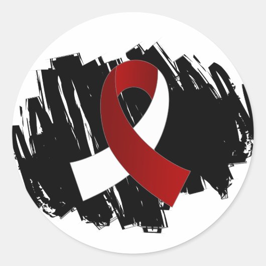 Hoofd halskanker Burgundy White Ribbon met Scribb Ronde Sticker (Voorkant)