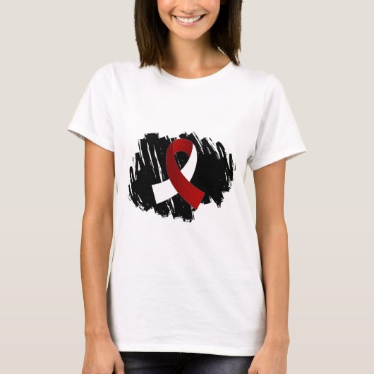 Hoofd halskanker Burgundy White Ribbon met Scribb T-shirt (Voorkant)