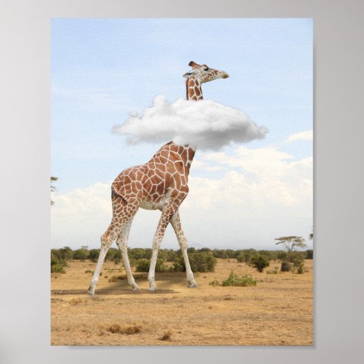 Hoofd in de Giraffe Clouds Poster (Voorkant)