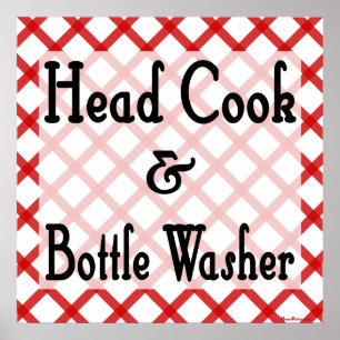Hoofd Kok en Fles Washer Keuken Print