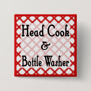 Hoofd Kok en Fles Washer Keuken Spreuk Knop Vierkante Button 5,1 Cm
