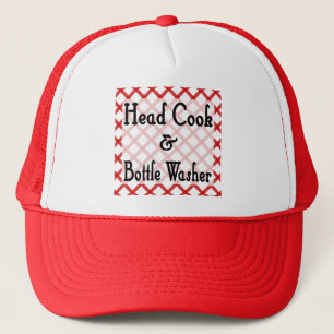 Hoofd Kok en Fles Washer Keuken Spreuk Trucker Pet