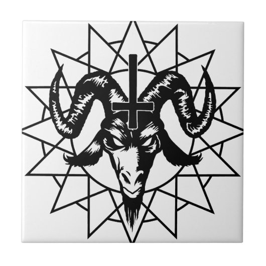 Hoofd met Chaos Star (zwart) Tegeltje (Voorkant)