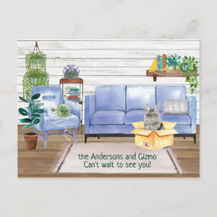 Hoofd muntstuk Kat Cozy Nieuw adres    Aankondigingskaart