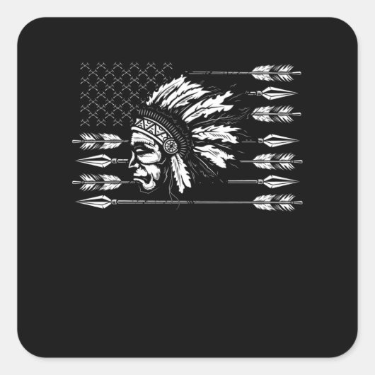 Hoofd Native American Traditional US Flag Vierkante Sticker (Voorkant)