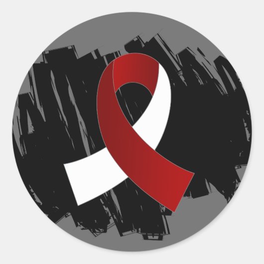 Hoofd nekkanker bordeaux wit lint met krabbel ronde sticker (Voorkant)