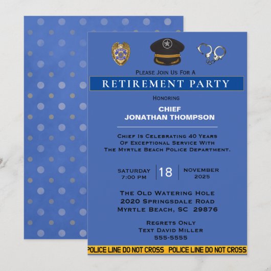 Hoofd politie Blauw en Gold Retirement Kaart (Voorkant / Achterkant)