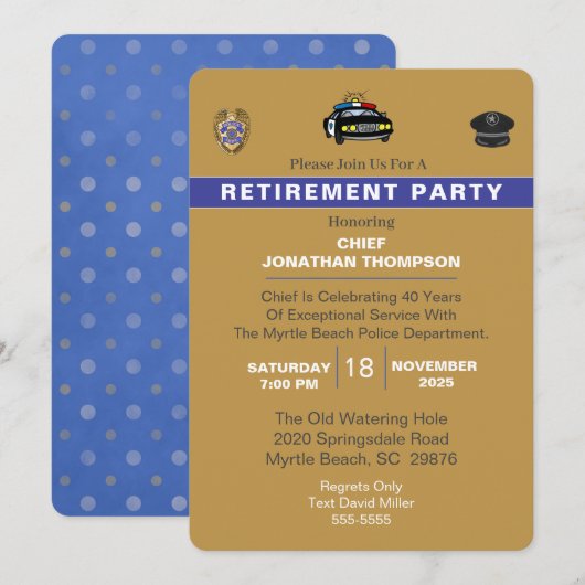 Hoofd politie Blauwe Lijn Gold Retirement Kaart (Voorkant / Achterkant)