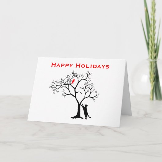 Hoofd Rode Vogel in de de SneeuwBoom van de Winter Feestdagen Kaart (Voorkant)