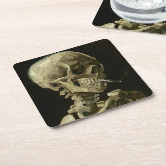 Hoofd Skelet met Sigarette van Van Gogh Kartonnen Onderzetters (Schuin)